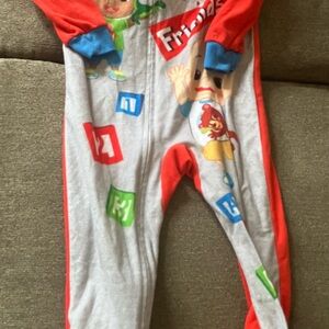 Red and Gray Footies One Piece with Playful Accents